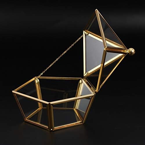 קופסת תכשיטים וינטג 'של Beatae זכוכית, טבעת תכשיטים גיאומטרית מוזהבת מארגן תצוגה מארגן קופסאות דקורטיביות זכוכית לאחסון