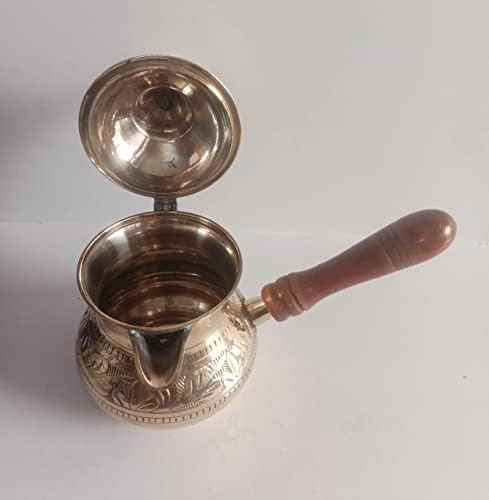 פליז מוצק ביותר פליז טורקי יווני ערבי סיר קפה יצרנית קפה עם מכסה וידית עץ מרופדת בניקל מבפנים