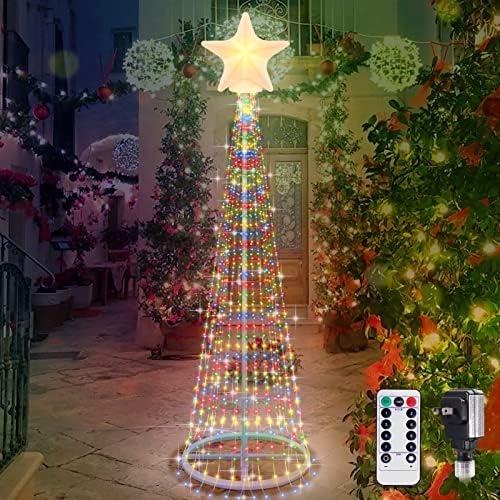 עץ חג המולד חיצוני 5.9 רגל עם שלט רחוק 8 מצב אור אטום למים 440 LED תאורת תצוגה חרוט עץ חג המולד לעץ חג המולד מקורה חיצוני