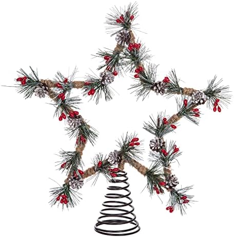 טופר עץ כוכב דוסולי הולי ברי קישוט מתכת לעץ חג המולד, עץ חג טופר כובע מתנה לעיצוב בית ומשרד, 11'H