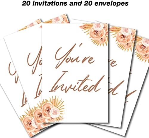 הזמנות למסיבת טבילת בוהו הזמנות למילוי סט של 20 עם מעטפות טבילת דשא פמפס מזמינה כרטיסים הקהילה הראשונה הזמנה פרחונית,