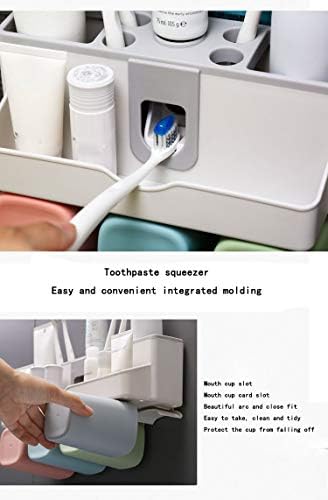 XZRWYB מברשת שיניים מדף אמבטיה, סוג קיר יניקה נטול אגרוף, משחת שיניים אוטומטית סחיטה, סט שטיפה, מתאים לחדר אמבטיה