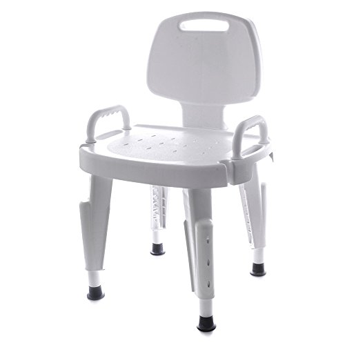 מושב מקלחת עם רגליים מתכווננות לגובה, רגליים מונעות החלקה וגב/זרועות נשלפות-פלסטיק, לבן