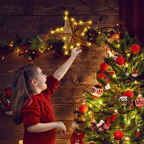 כוכב עץ נוצץ עם עץ עץ ， כוכב עץ חג המולד טופר עם אורות עץ חג המולד ברזל טופר קישוטים לחג המולד טופר עץ למסיבה בית חג