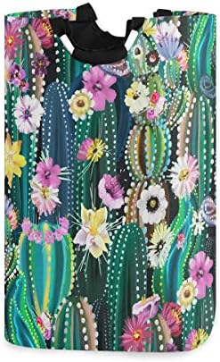 אלזה בצבעי מים צמח קקטוס פרחוני פרח סל כביסה סל אחסון גדול סל עם ידיות עבור סלי מתנה, שינה, בגדים