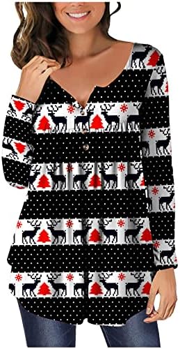 טוניקות שרוול ארוך לחג המולד לנשים, חולצת הדפסת חתולים איילים